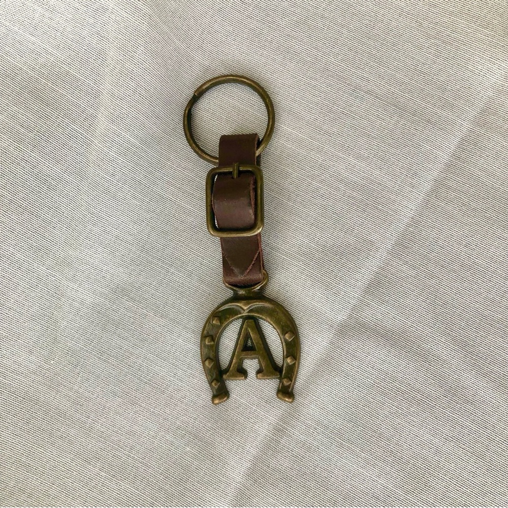 Leather & Bronze Horseshoe Monogram Keychain Handmade